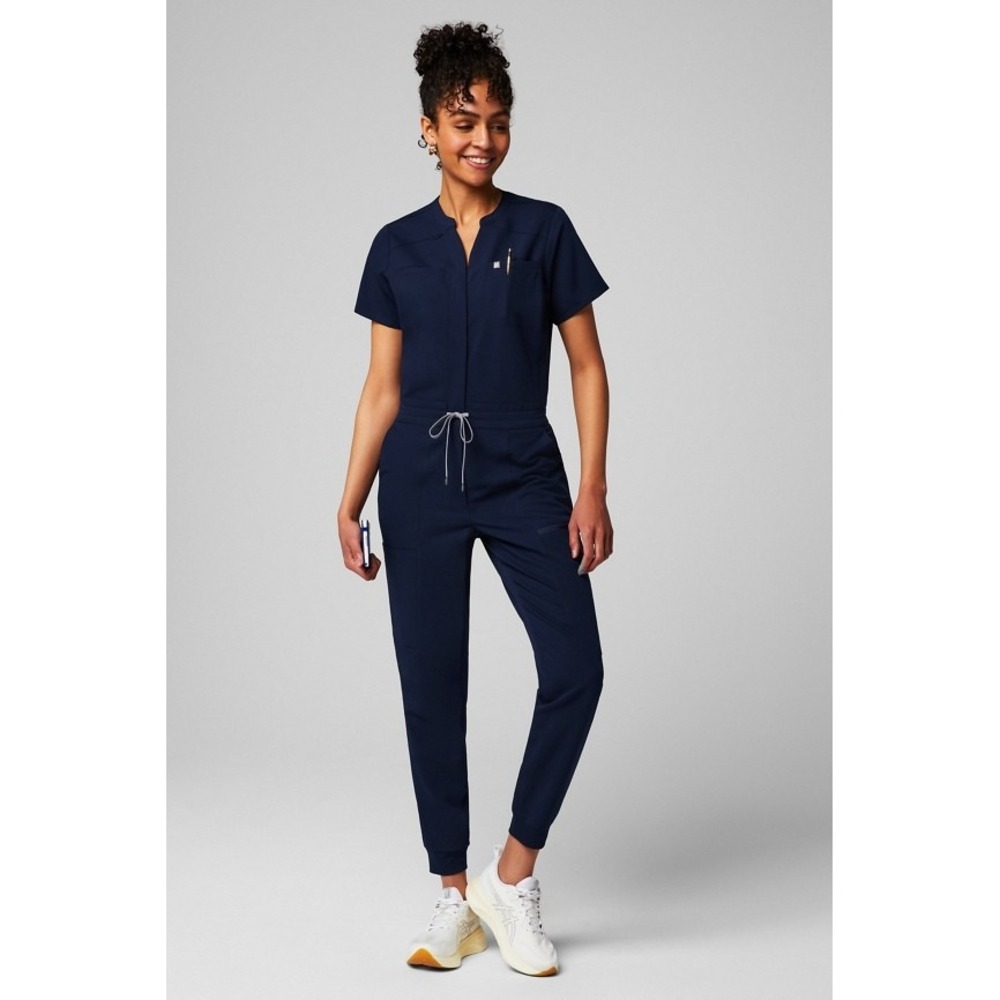 Fabletics Empower Scrub Jumpsuit Womens L Navy Blue Jogger One Piece Uniform